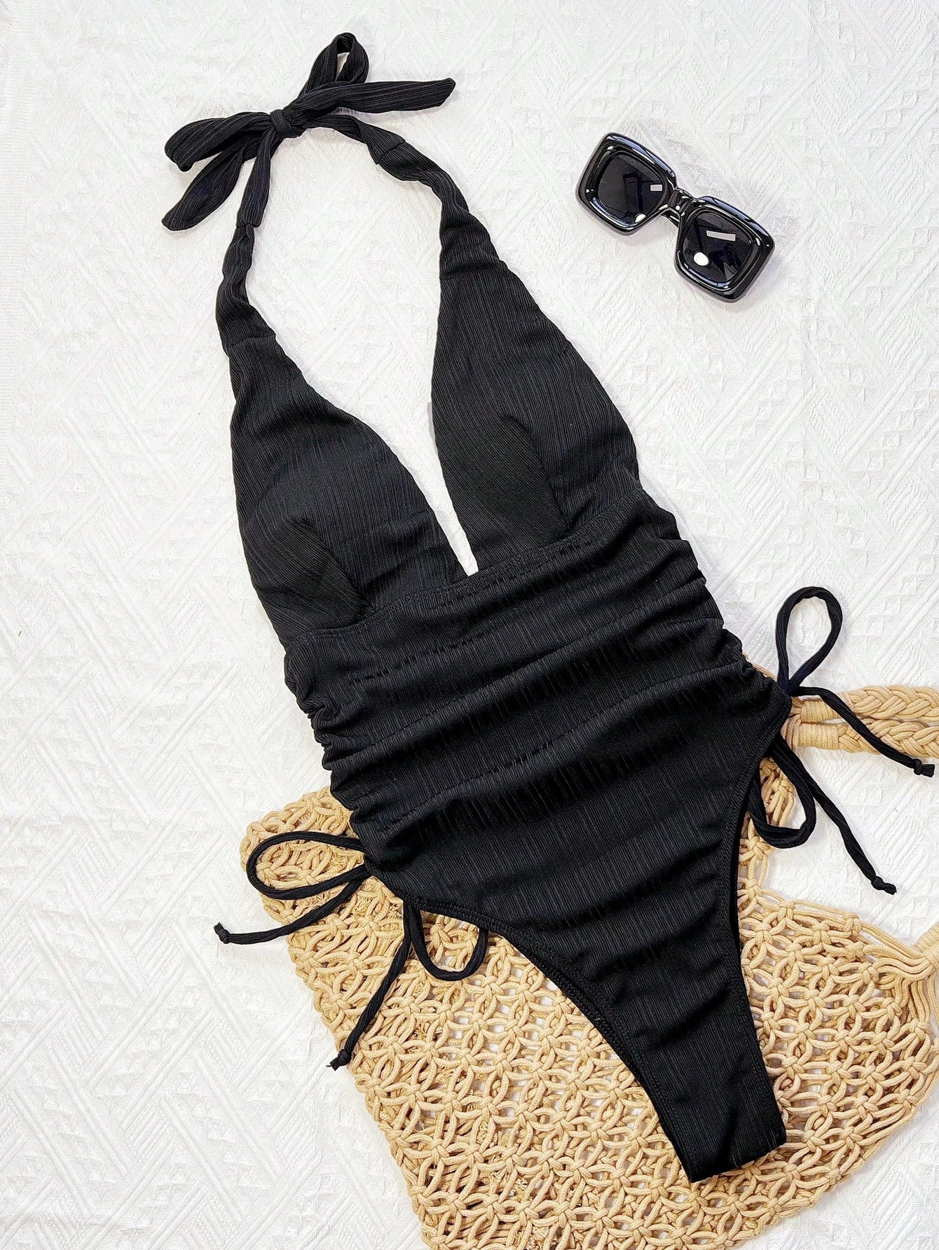 Maiô Feminino Estilo Franzido com Alça Ajustável no Ombro