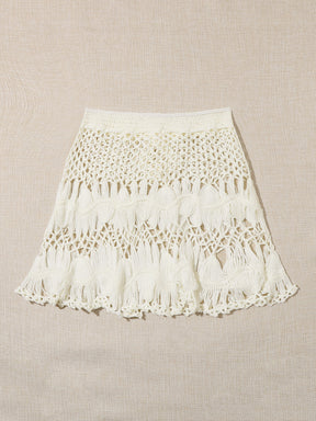 Saída de Praia Cintura Com Cordão Crochê Shorts De Coberturas