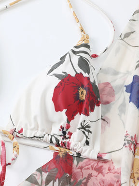 Saída de Praia Conjunto de biquíni malha impressão floral 