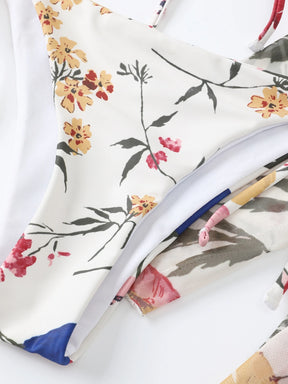 Saída de Praia Conjunto de biquíni malha impressão floral 