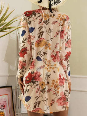 Saída de Praia Conjunto de biquíni malha impressão floral 