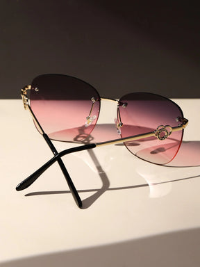Óculos de Sol Feminino Ysa Geométricos Rosa com Lentes Degradê Sem Armação, Proteção UV400