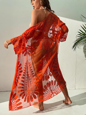 Saída de Praia Quimono Capa Transparente com Estampa Floral de Resort 