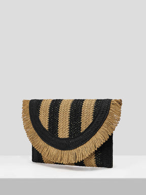  Bolsa de palha Fabi dois tons acabamento de franja aba