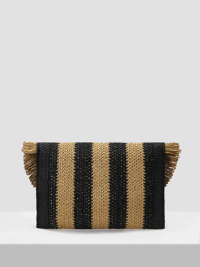  Bolsa de palha Fabi dois tons acabamento de franja aba