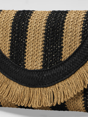  Bolsa de palha Fabi dois tons acabamento de franja aba