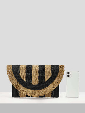  Bolsa de palha Fabi dois tons acabamento de franja aba