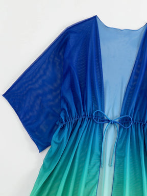 Saída d Praia Ombre Cintura Com Cordão Manga De Asa De Morcego Malha Quimono