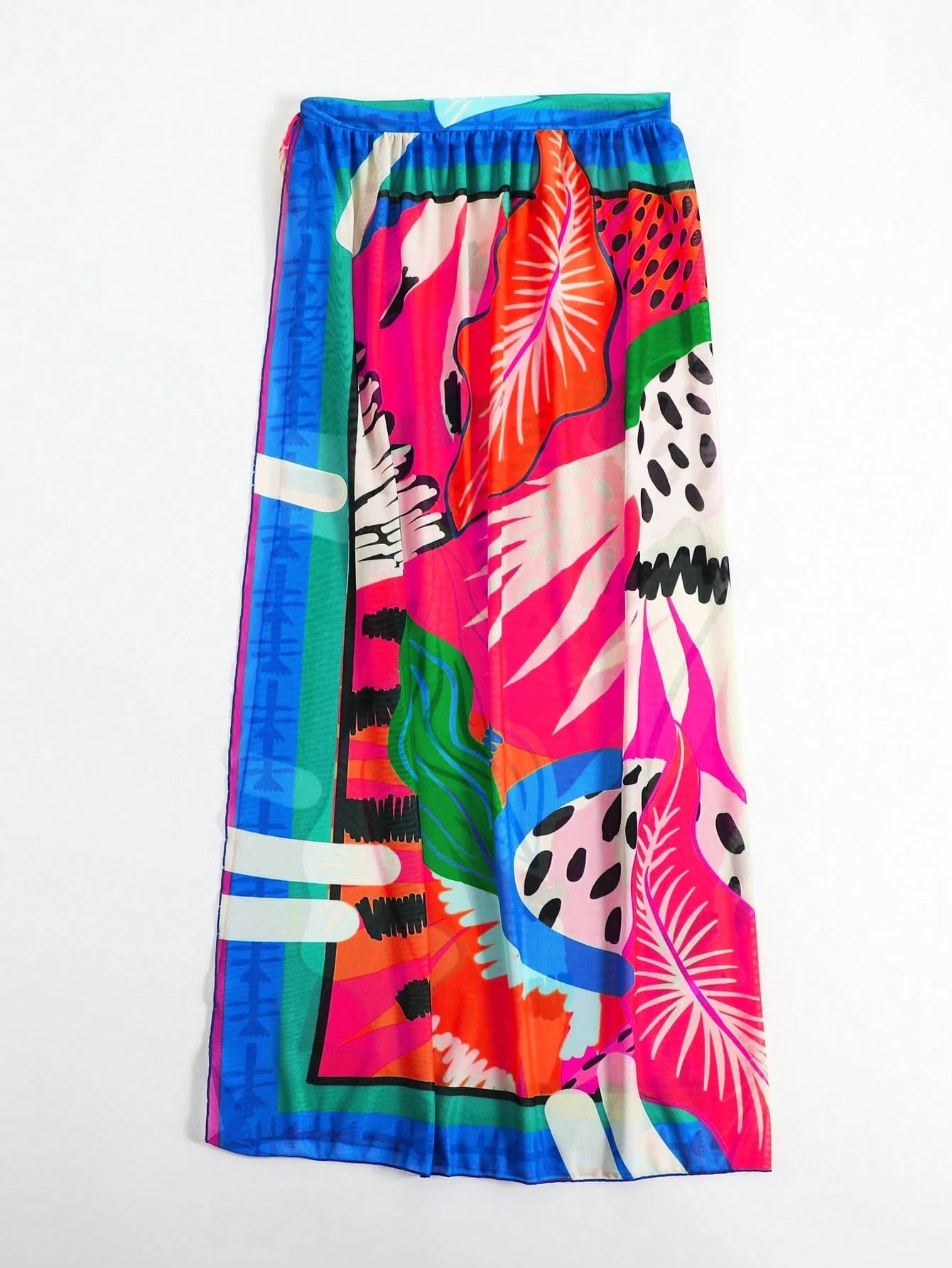 Saia com Faixa Lateral Transparente em Tela, Estampado Floral 