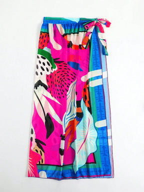 Saia com Faixa Lateral Transparente em Tela, Estampado Floral 