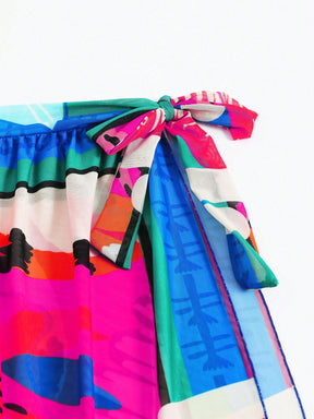 Saia com Faixa Lateral Transparente em Tela, Estampado Floral 