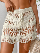 Saída de Praia Cintura Com Cordão Crochê Shorts De Coberturas