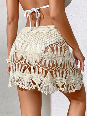 Saída de Praia Cintura Com Cordão Crochê Shorts De Coberturas