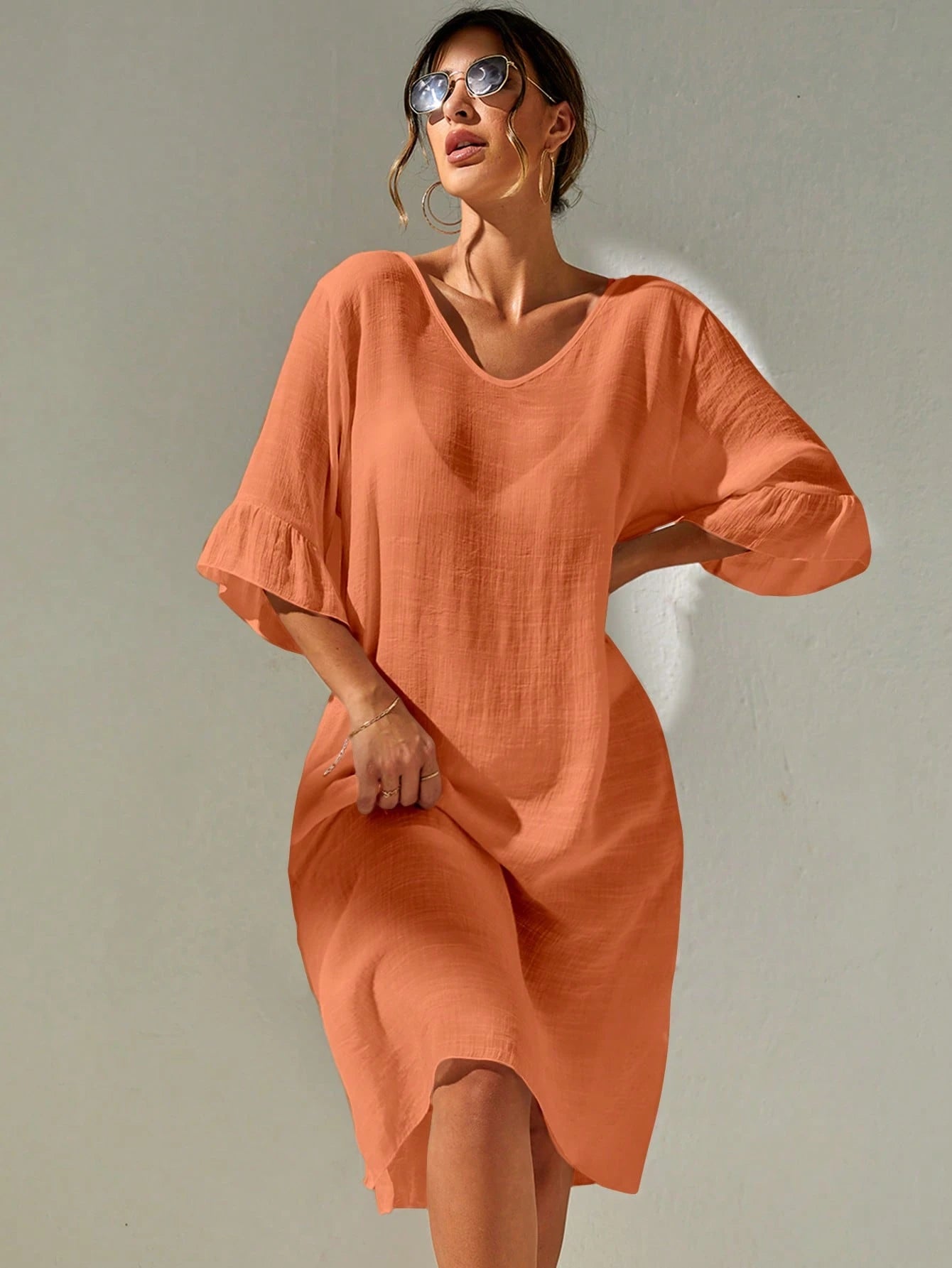 Saída de Praia Emily Vestido de cobertura sólido coxa dividida sem conjunto de biquíni