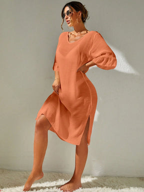 Saída de Praia Emily Vestido de cobertura sólido coxa dividida sem conjunto de biquíni