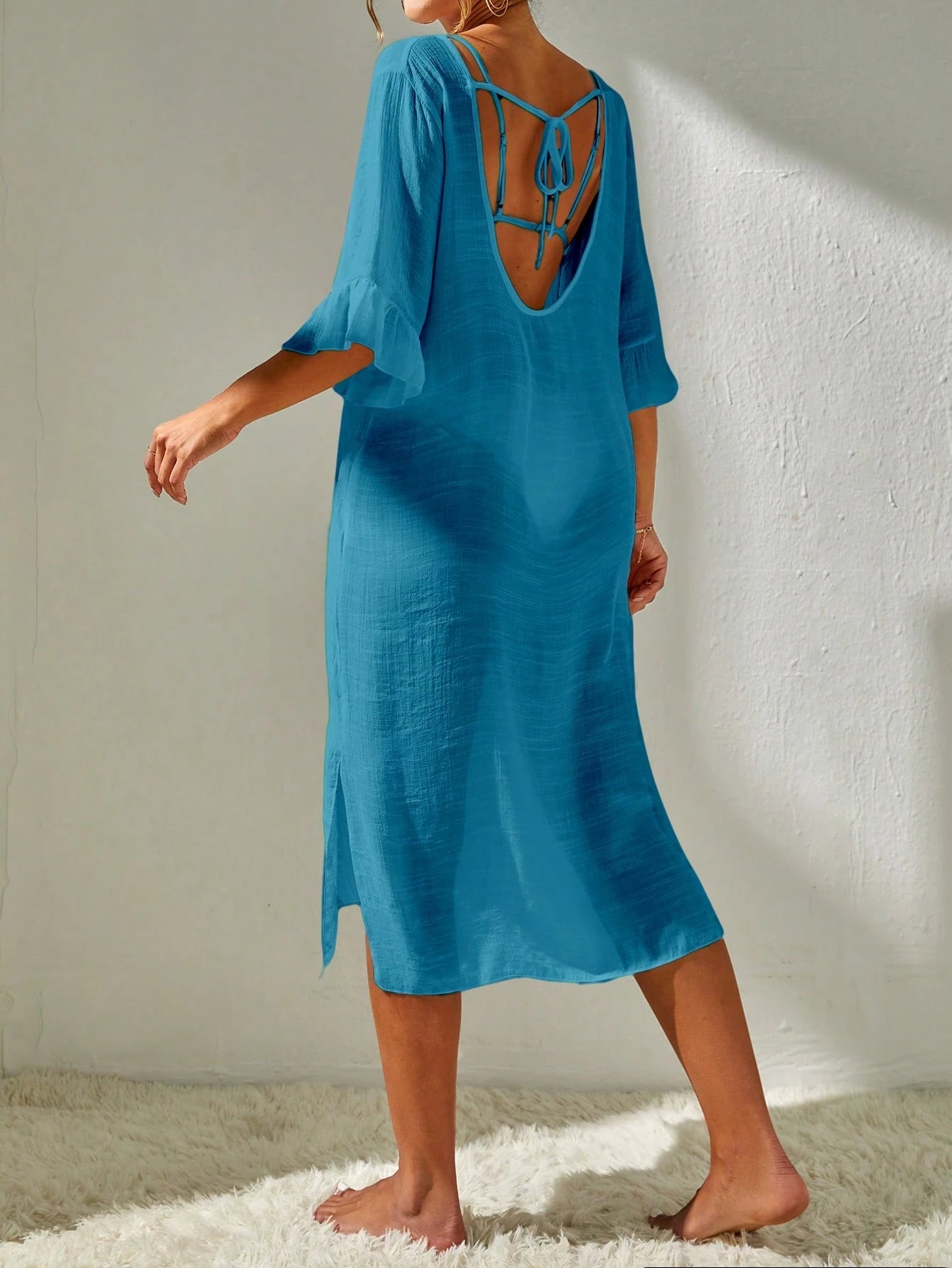 Saída de Praia Emily Vestido de cobertura sólido coxa dividida sem conjunto de biquíni