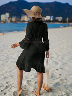 Saída de Praia Helie Crochê Inserir Bainha Com Babado Quimonos