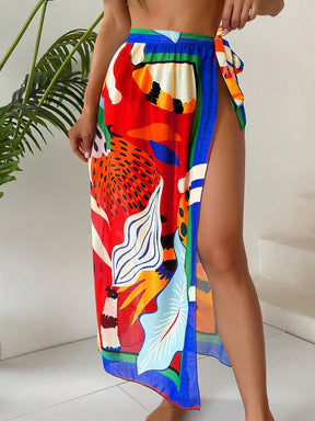 Saia com Faixa Lateral Transparente em Tela, Estampado Floral