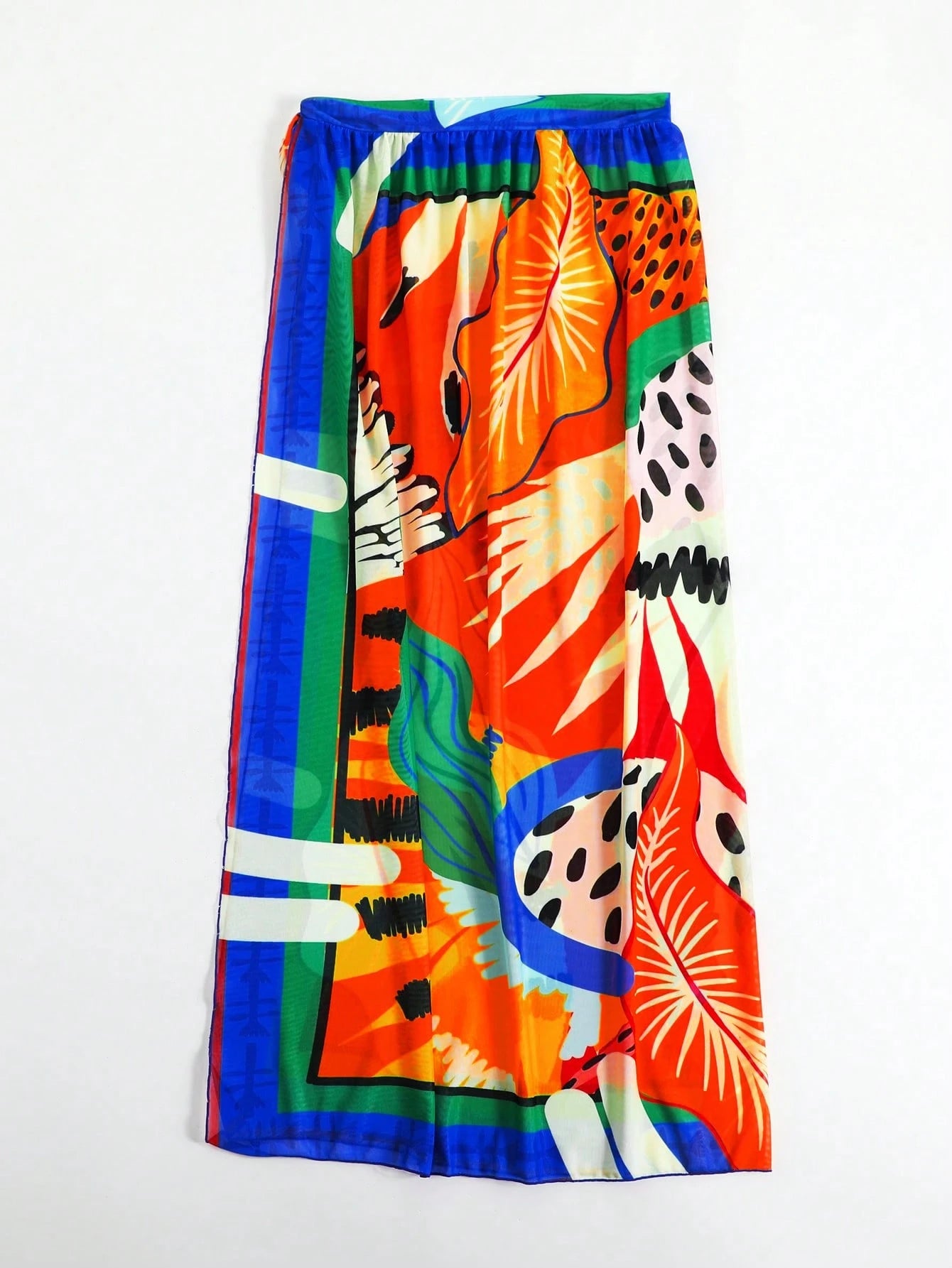 Saia com Faixa Lateral Transparente em Tela, Estampado Floral 