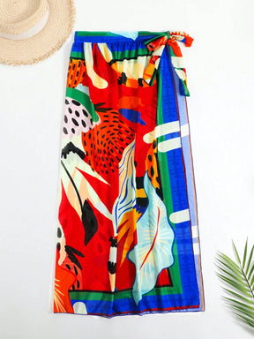 Saia com Faixa Lateral Transparente em Tela, Estampado Floral 