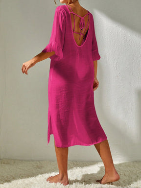 Saída de Praia Emily Vestido de cobertura sólido coxa dividida sem conjunto de biquíni