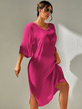 Saída de Praia Emily Vestido de cobertura sólido coxa dividida sem conjunto de biquíni