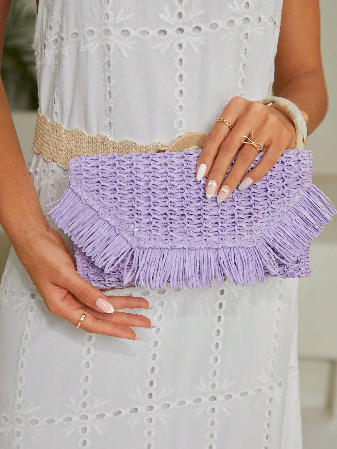  Bolsa de Mão Clutch de Metal com Design de Borla Estilo Boêmio 