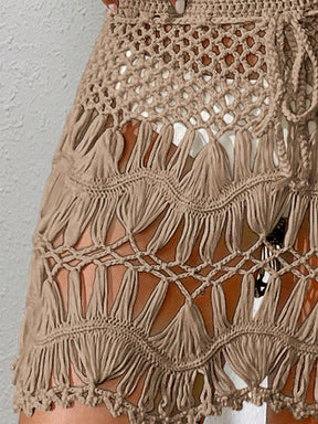 Saída de Praia Cintura Com Cordão Crochê Shorts De Coberturas