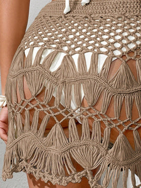 Saída de Praia Cintura Com Cordão Crochê Shorts De Coberturas