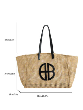 Bolsa de Palha Trançada com Decoração de Laço para Mulheres, Bolsa de Ombro para Grande