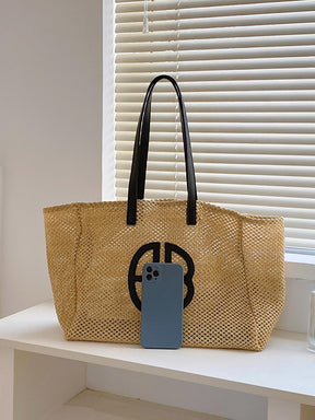 Bolsa de Palha Trançada com Decoração de Laço para Mulheres, Bolsa de Ombro para Grande