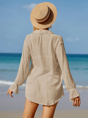 Saida de Praia Anne Botão Frontal Conjunto De Cobertura