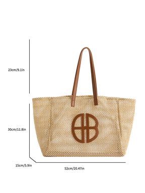 Bolsa de Palha Trançada com Decoração de Laço para Mulheres, Bolsa de Ombro para Grande