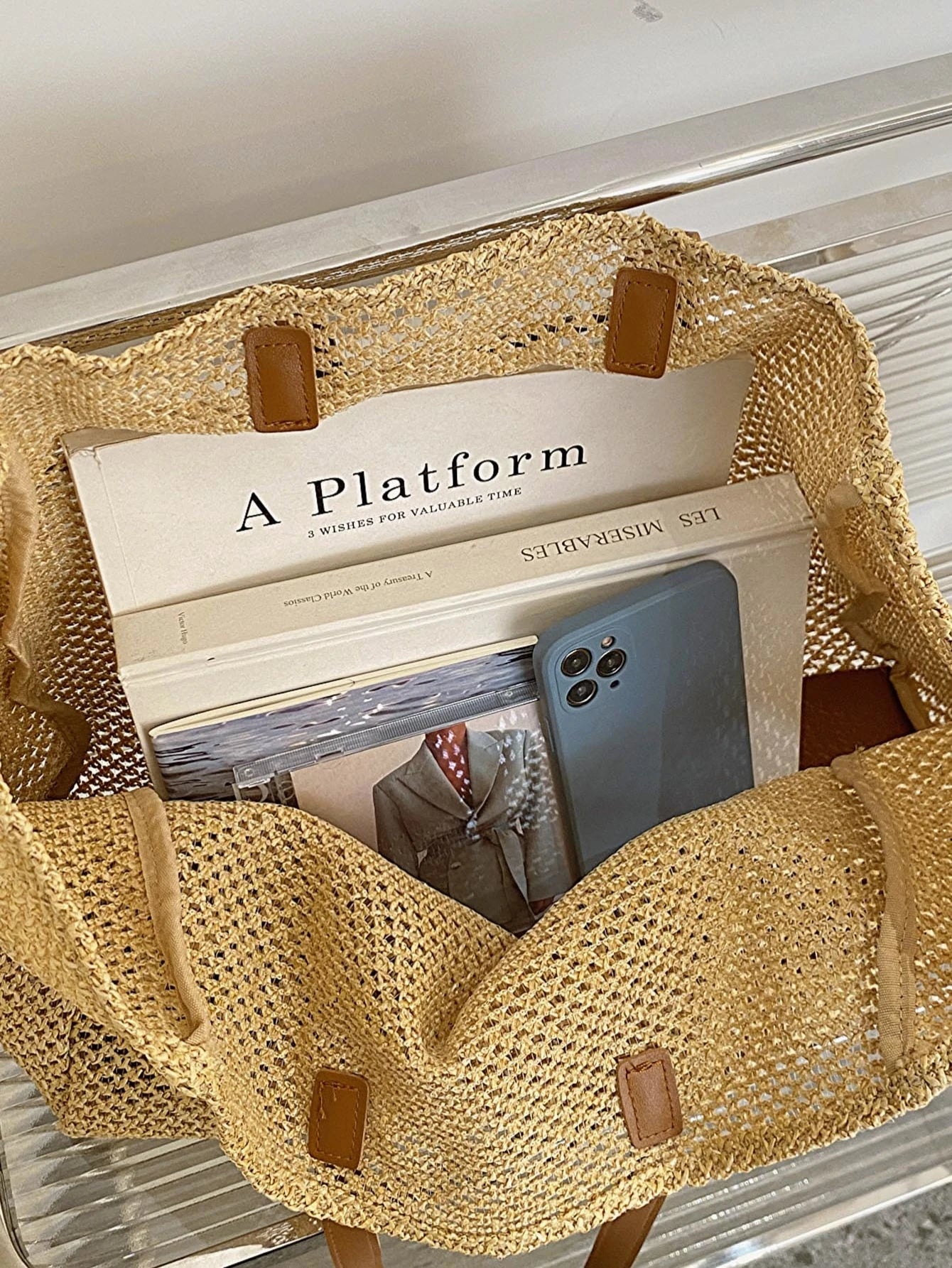 Bolsa de Palha Trançada com Decoração de Laço para Mulheres, Bolsa de Ombro para Grande