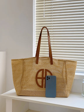 Bolsa de Palha Trançada com Decoração de Laço para Mulheres, Bolsa de Ombro para Grande