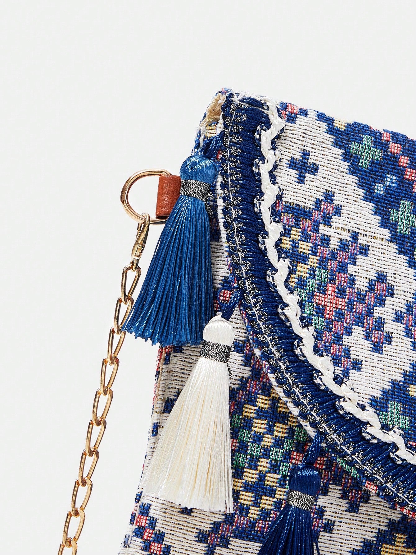 Bolsa Feminina Ana a tiracolo com capa do tipo flip em padrão geométrico 