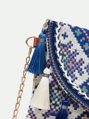 Bolsa Feminina Ana a tiracolo com capa do tipo flip em padrão geométrico 