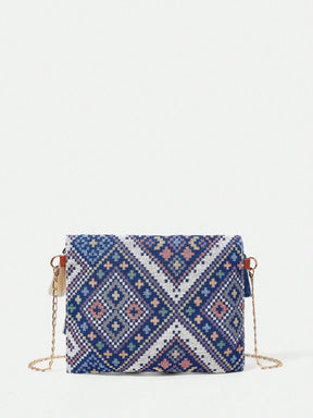 Bolsa Feminina Ana a tiracolo com capa do tipo flip em padrão geométrico 