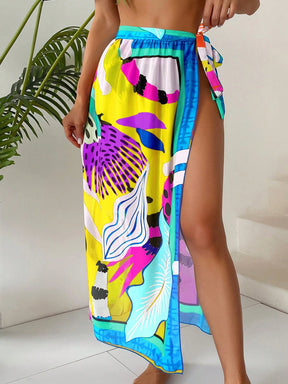 Saia com Faixa Lateral Transparente em Tela, Estampado Floral