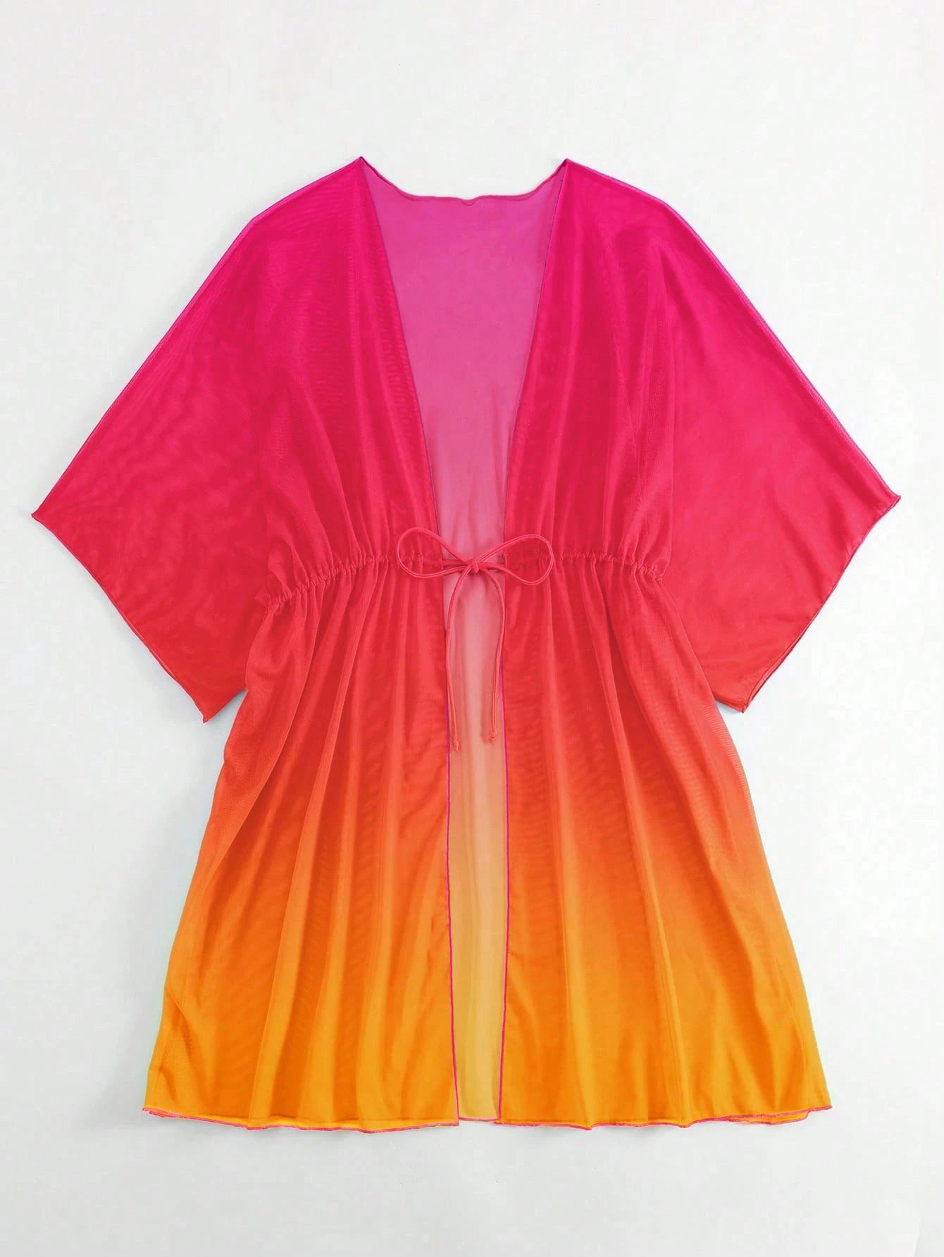 Saída d Praia Ombre Cintura Com Cordão Manga De Asa De Morcego Malha Quimono