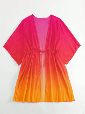 Saída d Praia Ombre Cintura Com Cordão Manga De Asa De Morcego Malha Quimono