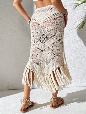  Saia Jalie Cobre-Tudo Fashionável com Bainha Franjas Vazada