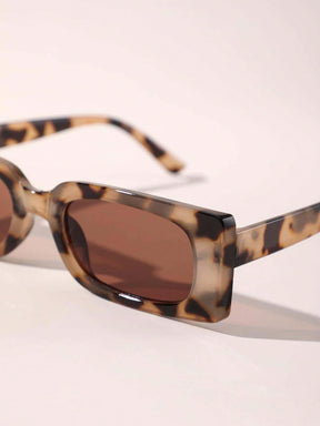  Óculos de Sol Feminino Eloá Elegante Retangular com Armação de Estampa de Leopardo 