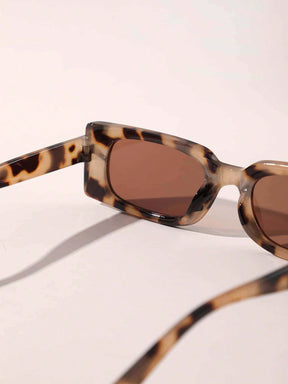  Óculos de Sol Feminino Eloá Elegante Retangular com Armação de Estampa de Leopardo 