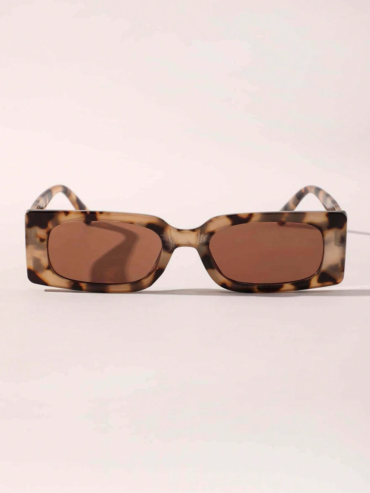  Óculos de Sol Feminino Eloá Elegante Retangular com Armação de Estampa de Leopardo 