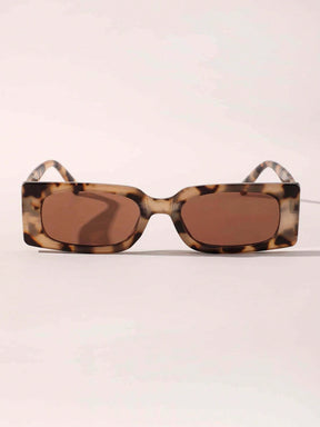  Óculos de Sol Feminino Eloá Elegante Retangular com Armação de Estampa de Leopardo 