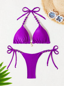 Biquinis Fio Dental Amarrável Com Pingente de Concha