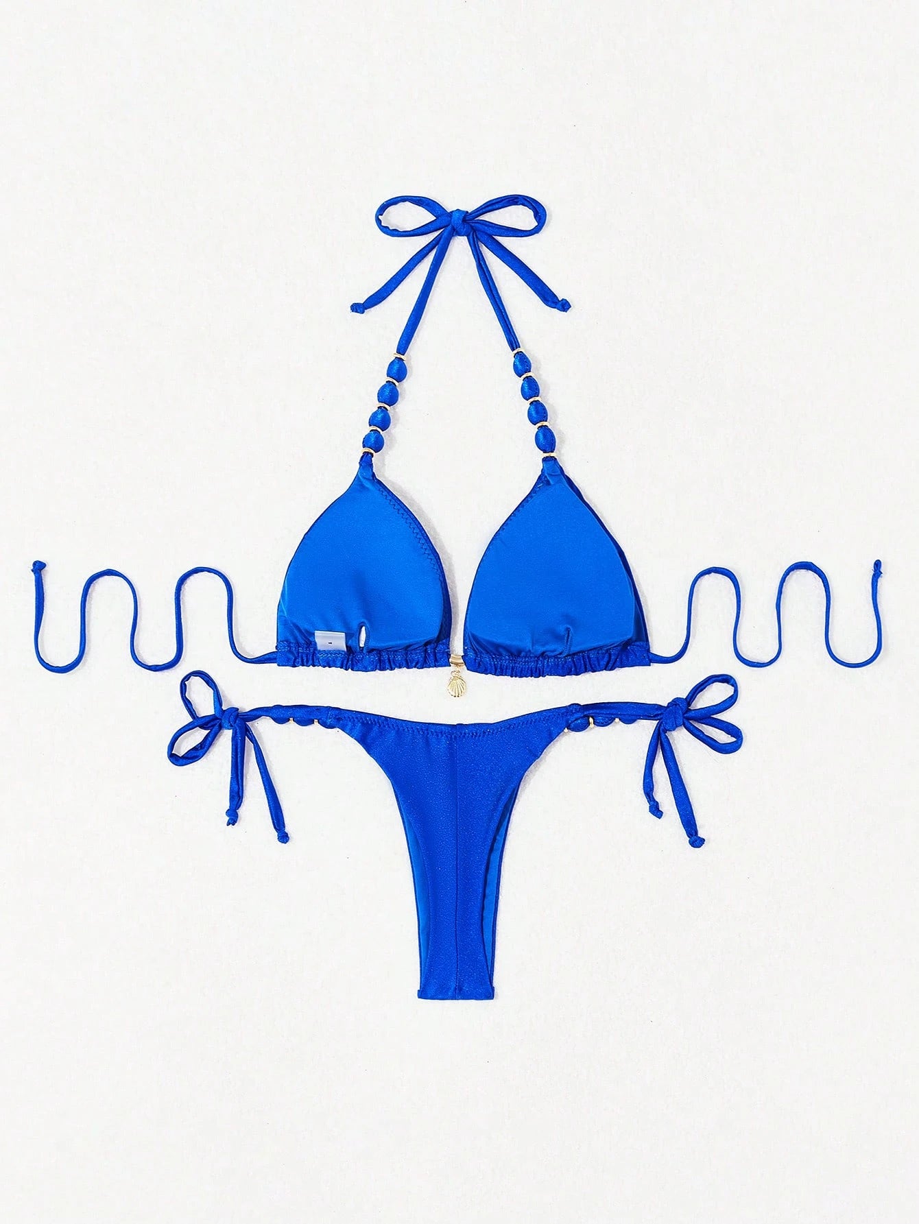  Biquíni Amarrável Com Pingente de Concha e Detalhes Dourados Ajuste Confortável 