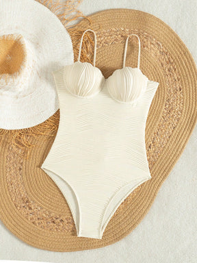 Maiô Beatriz de Pele Sólida de Tecido Texturizado com Franzido e Amarração Traseira