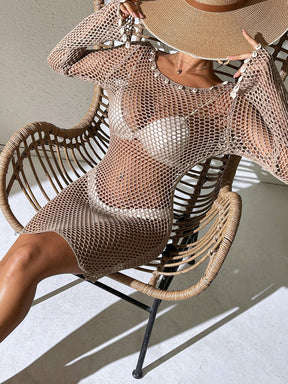 Saída de Praia Talia Vestido de Praia Manga Longa com  Concha 